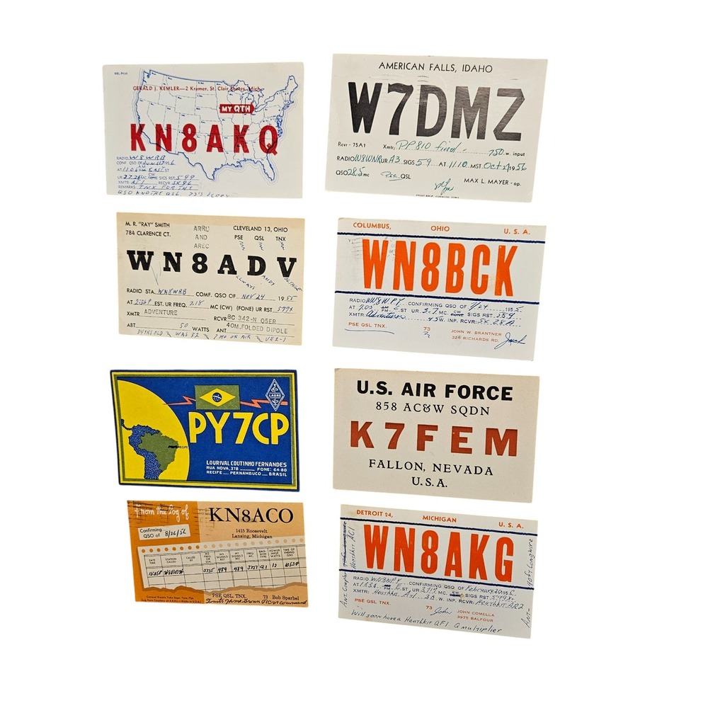 Lot of 8 Vintage 1950s Ohio, Michigan, Nevada Amateur Radio QSL‎ Cards Postcards